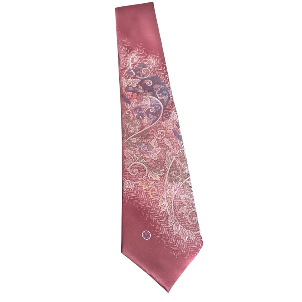Halston‎ III Men's Tie 57" x 3.5" Burgundy Plum Paisley Floral Pattern USA Made